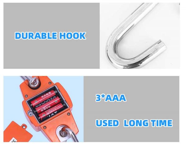 660lb Digital Hanging Scale with Cast Aluminum Case, Handheld 300Kg Mini Crane Scale with Hooks for Farm Hunting Fishing Outdoor - Image 3
