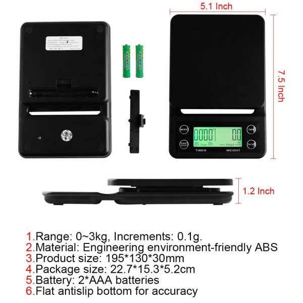Digital Coffee Scale,0.53KG Timer black 1kg 0.1 Kitchen Scale LCD Display 1g0.1 Food cooffee Scale - Image 3
